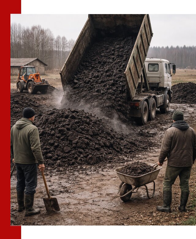 Доставка низинного торфа с разгрузкой и доставкой в Южноуральске