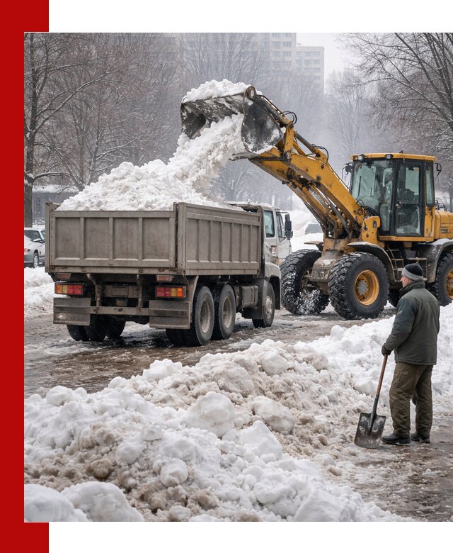 Вывоз снега грузовой техникой в Южноуральске оперативно и чисто