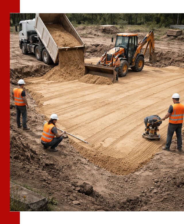 Устройство песчаной подушки для фундаментов и дорог в Южноуральске